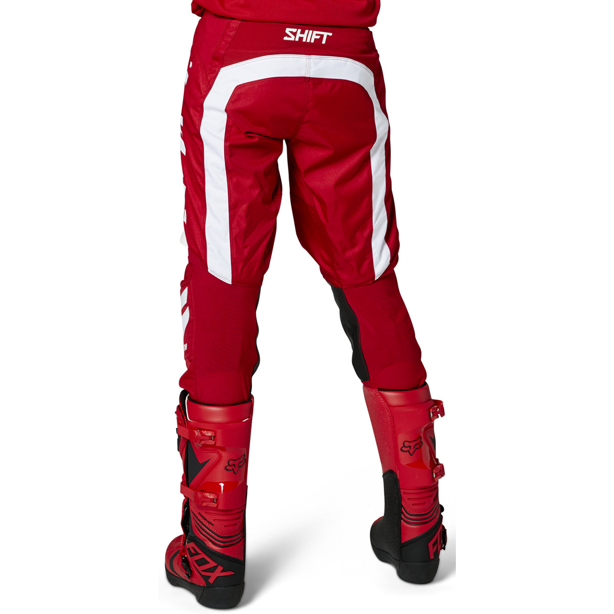 Youth red motocross pants with white branding