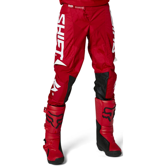 Youth red motocross pants with white branding
